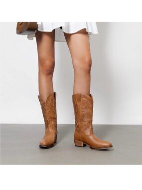 DREAM PARIS Cowboy Boots for Women Cowgirl Western Mid Calf Boots Snip Toe